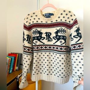 Polo By Ralph Lauren Handmade 100% Wool Christmas Reindeer Sweater US Size L